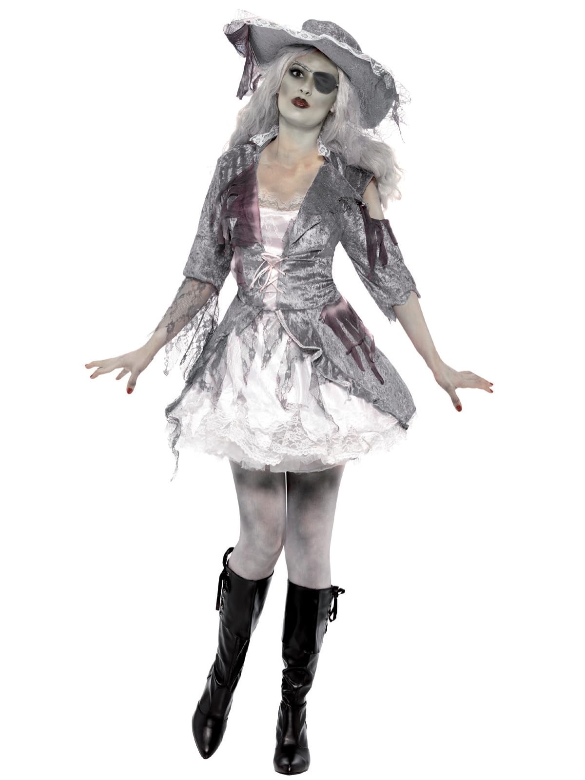 Smiffys Ghost Ship Pirate Treasure Costume for Women – Grey Dress & Hat