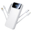 10000mAh Portable Power Bank with Built-in Cables – 22.5W PD Fast Charging, Slim 6-Output Battery Pack with LED Display (White)