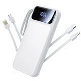 10000mAh Portable Power Bank with Built-in Cables – 22.5W PD Fast Charging, Slim 6-Output Battery Pack with LED Display (White)