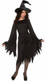 Wicked Witch Costume for Women – Classic Black Dress with Bell Sleeves & Waist Sash