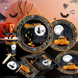 Halloween Party Plates & Napkins Set – 50 Pcs Disposable Black Tableware Kit for Spooky Celebrations
