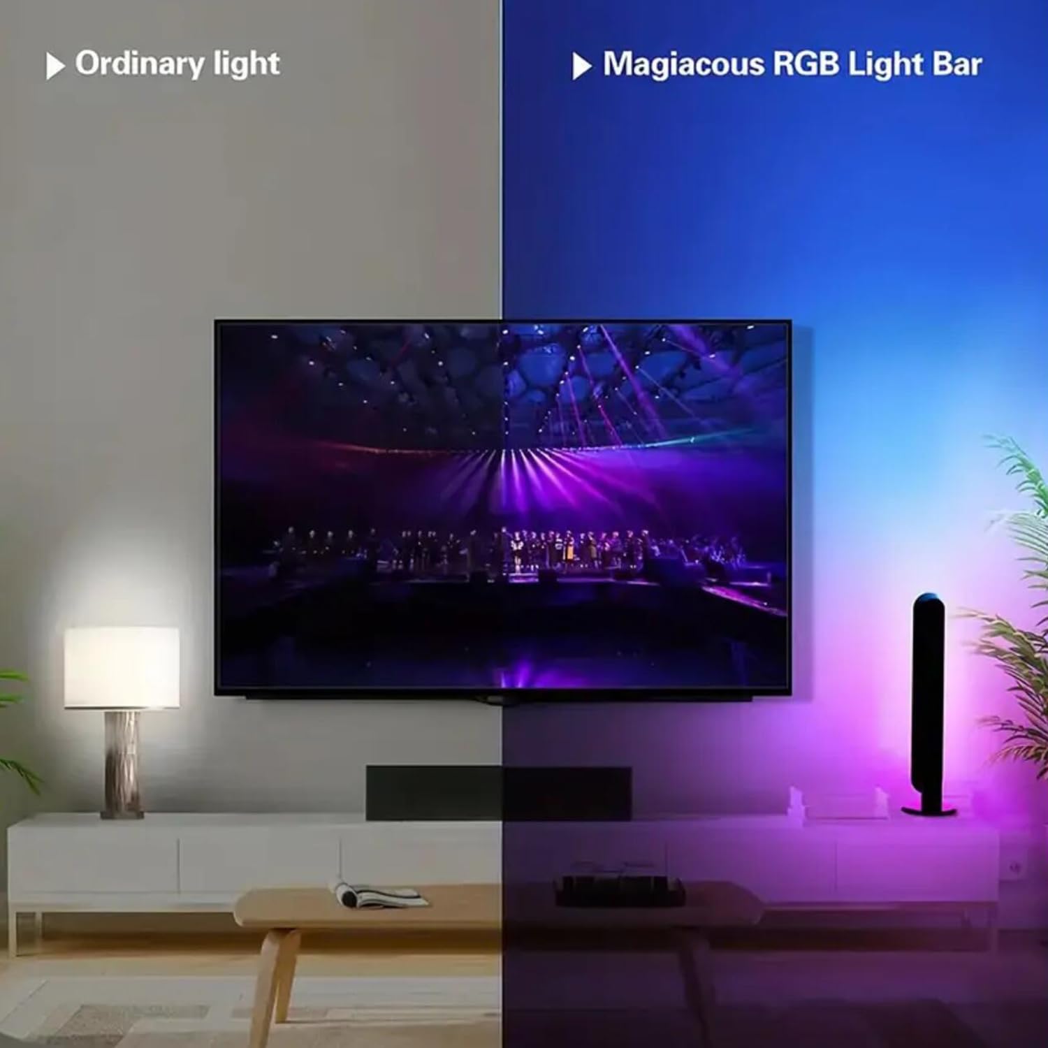 RGB IC Music Sync Light Bars (2-Pack) – USB Powered Ambient Desk & TV Lighting with App & Remote Control – Black