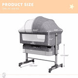 3-in-1 Bedside Crib with Mosquito Net – Baby Bassinet, Co-Sleeper & Travel Bed (Grey)
