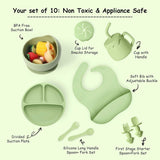 Silicone Baby Feeding Set with Suction – 10 PCS Baby Weaning Supplies (Green)