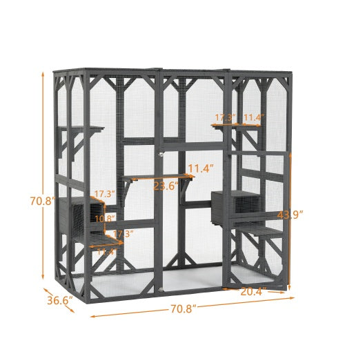 Outdoor Wooden Cat House & Large Cat Cage – Multi-Level Enclosure with Jump Platform, Apartment & Weather-Resistant Roof
