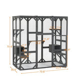Outdoor Wooden Cat House & Large Cat Cage – Multi-Level Enclosure with Jump Platform, Apartment & Weather-Resistant Roof