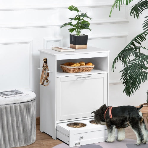 Pet Feeder Station with Lockers – Concealed Feeding Station with Storage & Stainless Steel Bowls for Dogs & Cats