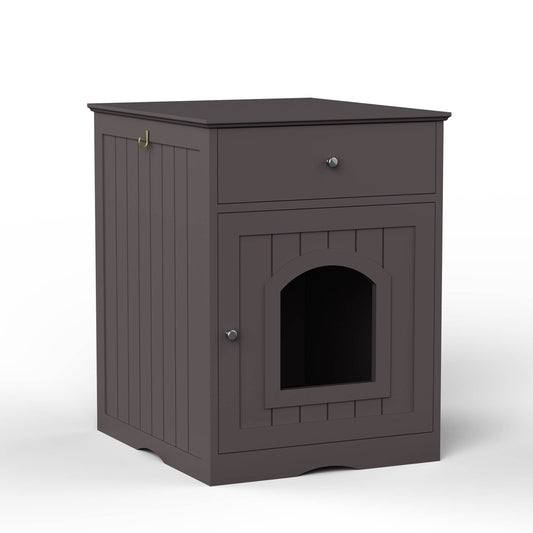 Wooden Pet House Cat Litter Box Enclosure with Drawer – Indoor Cat Crate & Side Table Furniture Design
