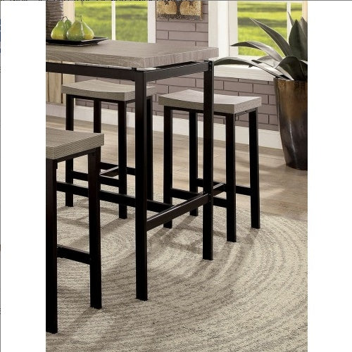 5‑Piece Counter Height Dining Table Set – Two‑Tone Black & Gray PVC Top with 4 Cushioned Chairs