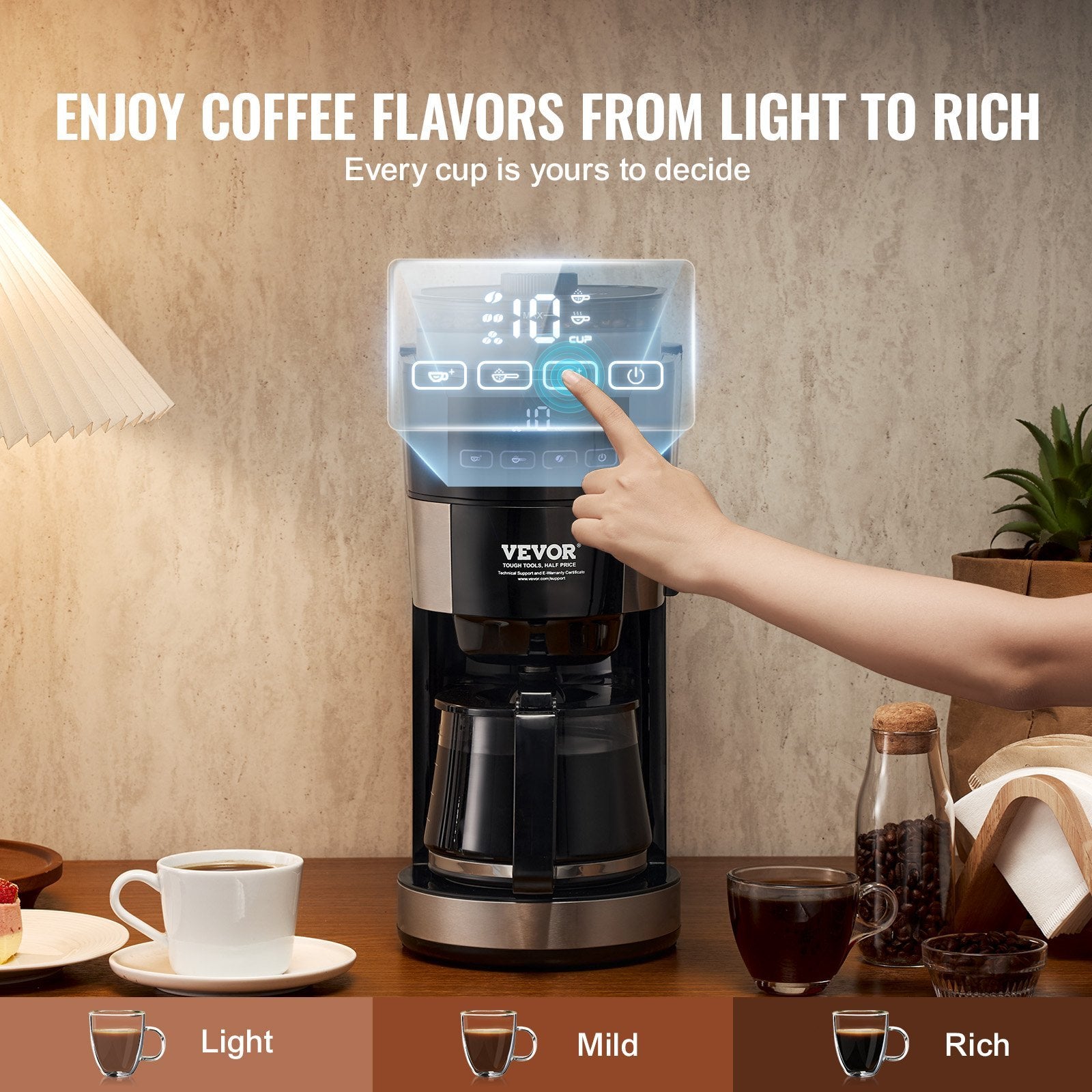 Vevor 10-Cup Drip Coffee Maker ☕ Programmable Coffee Machine with 3 Brew Strength Control – Home & Office