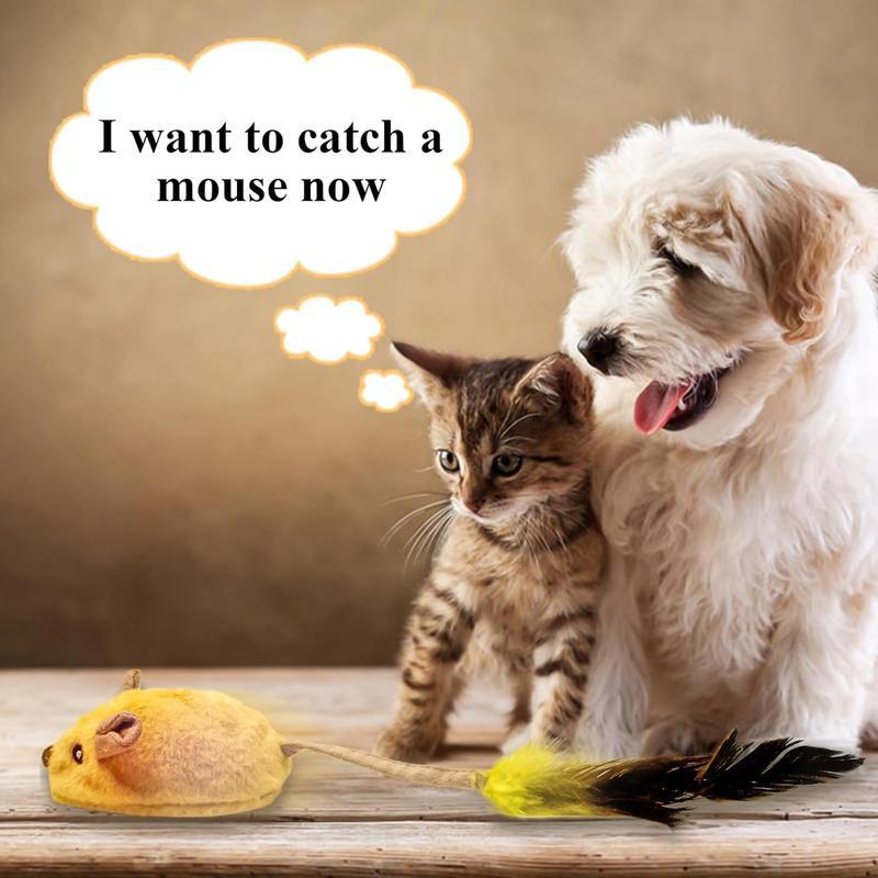 Interactive Cat Toy Mouse – USB Rechargeable Moving Mouse with LED Lights, Chirping Sound & Feather Tail for Indoor Cats
