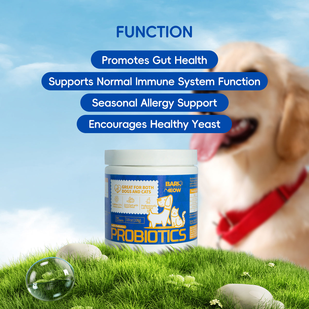 Bark and Meow Probiotics for Dogs & Cats – 7 Tailored Strains with Prebiotics, Pumpkin & Carrot