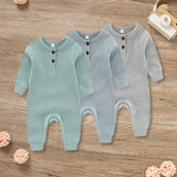 3-Pack Baby Rompers – Long Sleeve Ribbed Jumpsuit with Soft Cotton Fabric & Button-Front Design for Boys & Girls