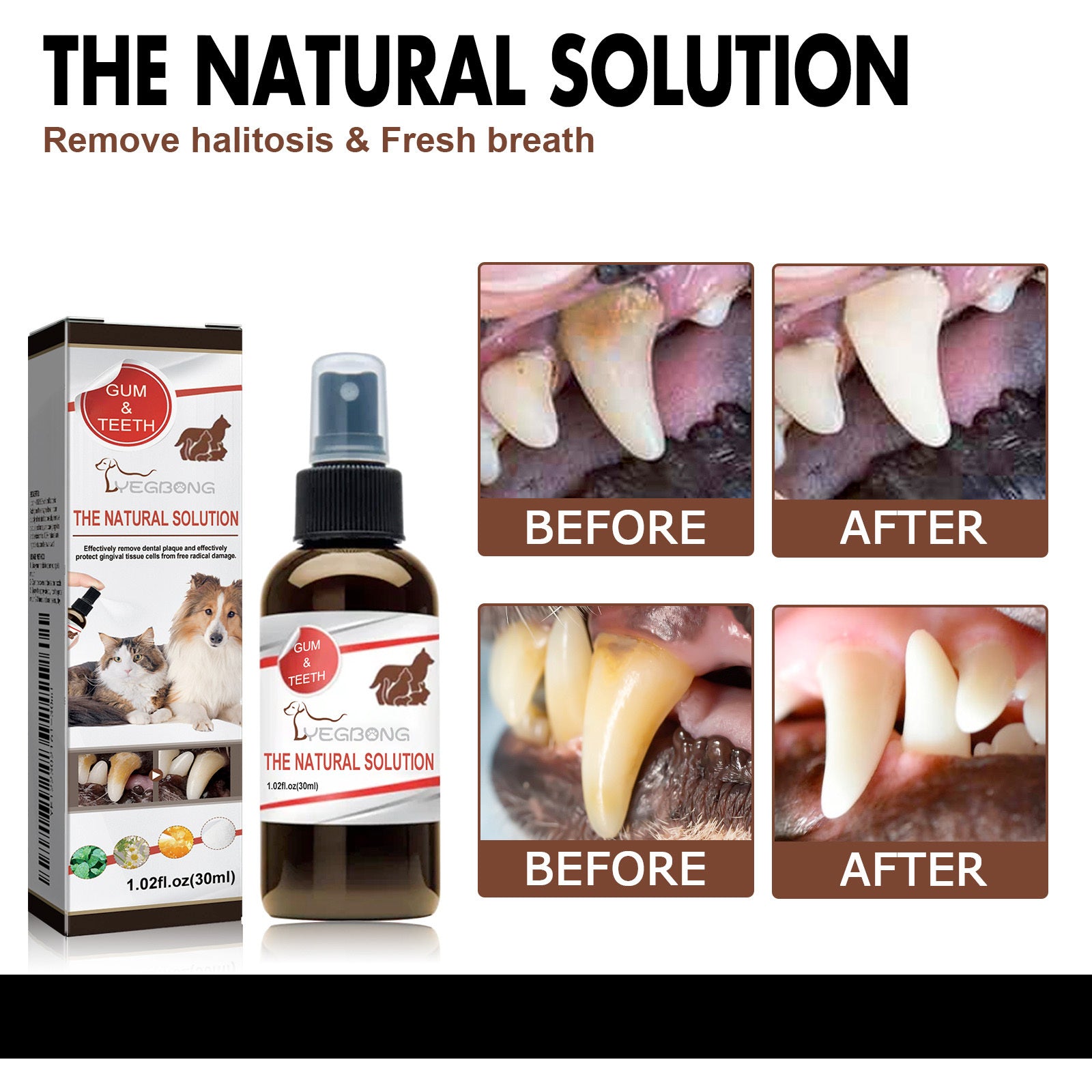 Pet Tooth Cleaning Spray – Oral Care Fresh Breath Spray for Dogs & Cats, Reduces Plaque & Tartar Buildup