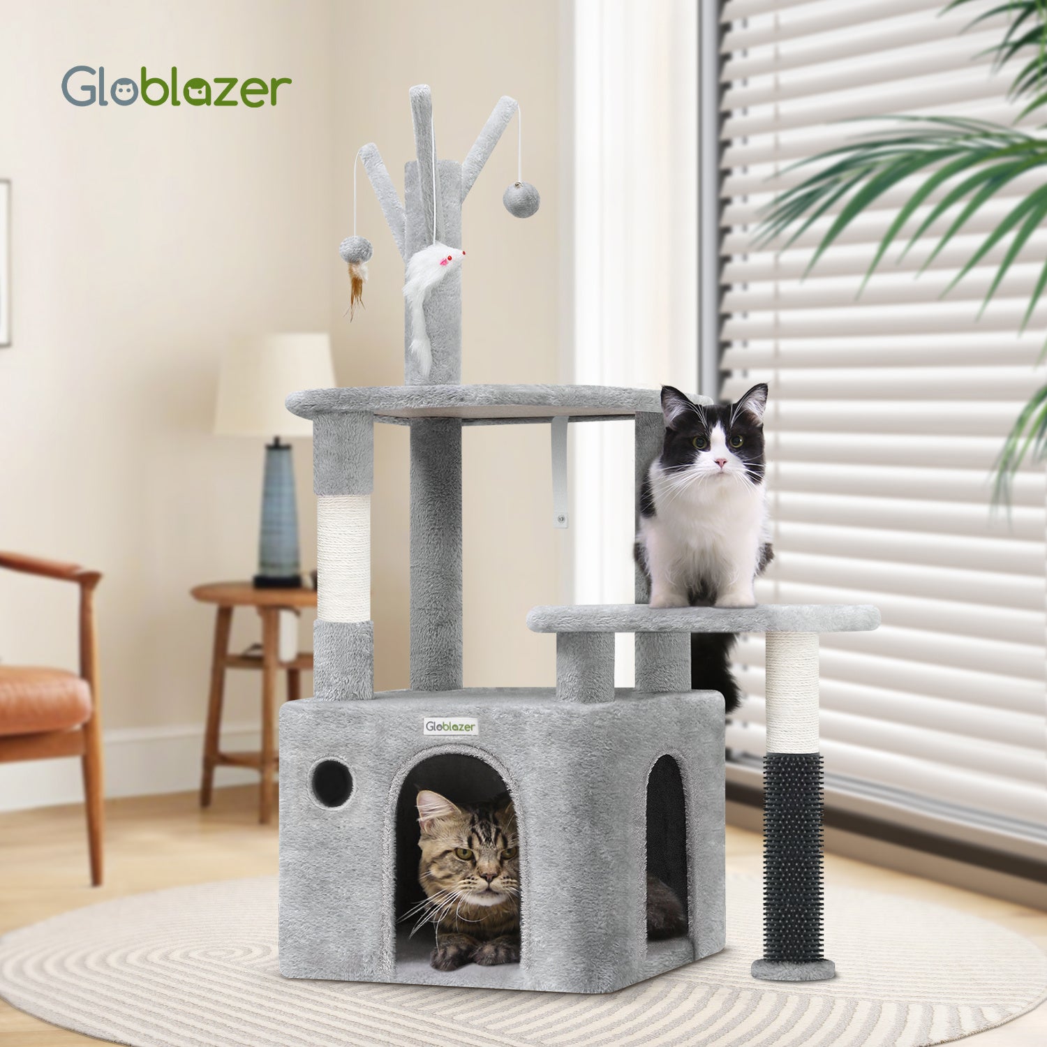 44-Inch Cat Climbing Frame – Light Gray Multi-Level Tower