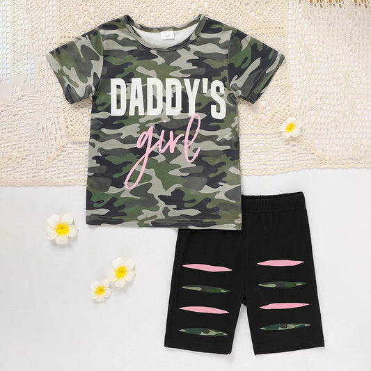 Toddler Girl Daddy’s Girl Father’s Day Outfit – Cute Letter Print Top with Matching Pants Set