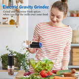 [Gravity Electric Grinder] Automatic Gravity Electric Salt and Pepper Grinder Set - Battery Powered LED Light One Hand Operation - Adjustable Coarseness Mill Grinders Shakers Black, Kitchen Gadgets Gift Ideas - PulinGO