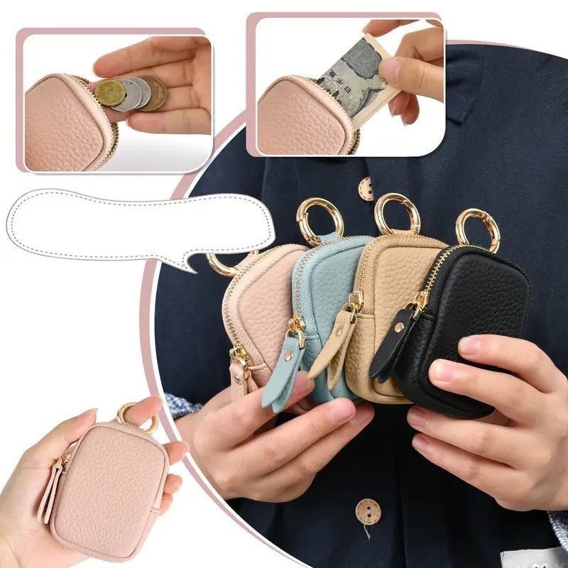 Leather Coin Purse 👛 Mini Change Pouch with Keychain – Small Zipper Wallet for Women