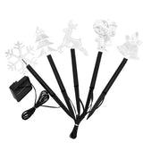 5-Piece Mixed Christmas Solar Stake Lights – Reindeer, Snowflake, Bell, Christmas Tree & Santa Claus, Warm Yellow LEDs, IP44 Waterproof
