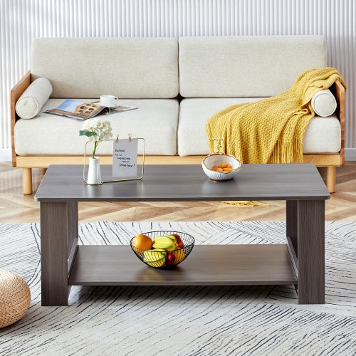 Modern Gray Textured Coffee Table ☕ Double-Layer MDF Living Room Table – Practical Design for Home & Office