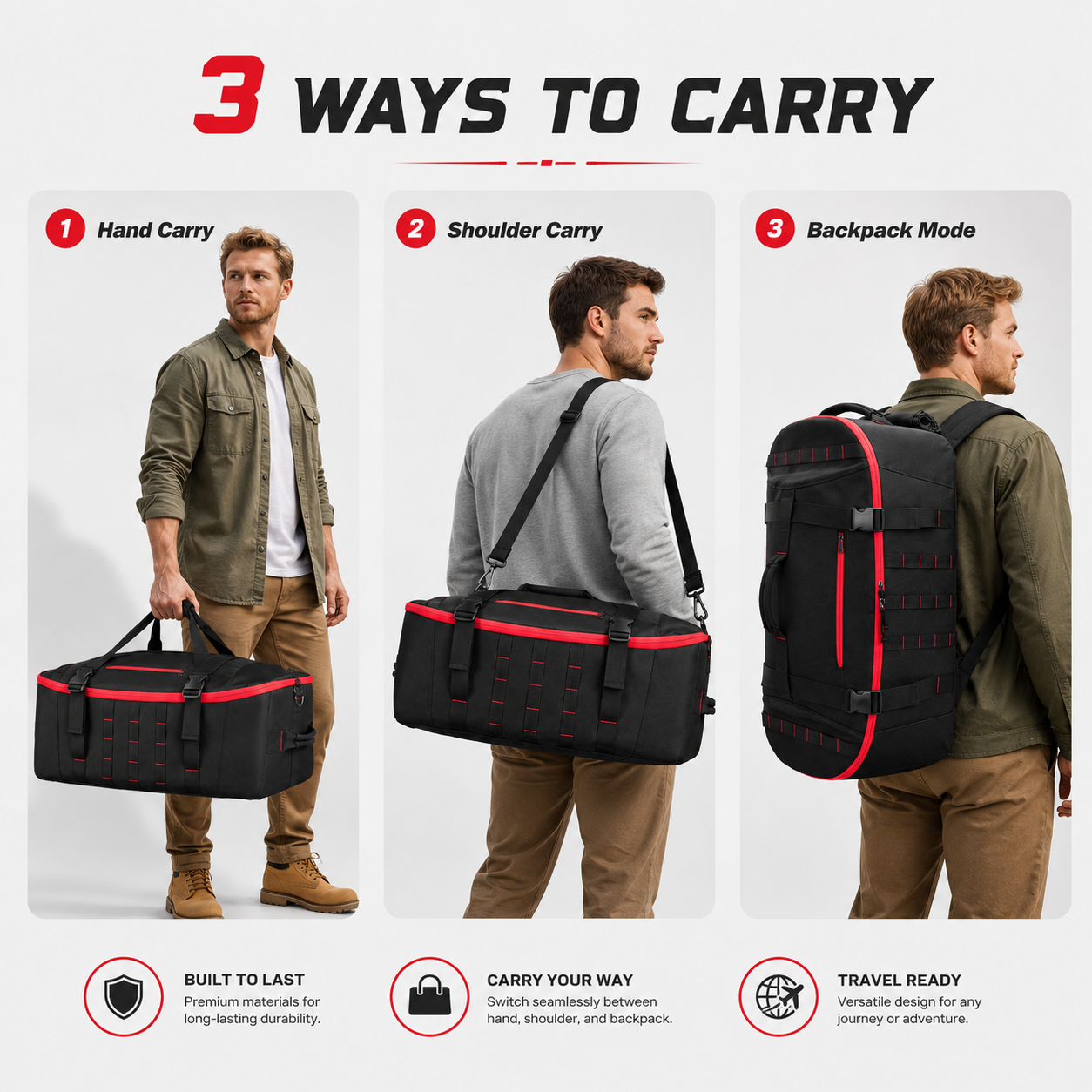 65L Tactical Duffle Backpack – Large Water-Resistant Travel & Gym Bag