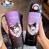 Sanrio Official Stainless Steel Insulated Water Bottle with Straw & Shoulder Strap – Cinnamoroll & Kuromi Travel Sports Edition 🚶‍♀️🥤