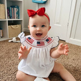 Baby Girl 4th of July Bubble Romper – Smocked Fly Sleeve Bodysuit 🇺🇸