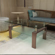 Rectangle Walnut Glass Coffee Table – Modern Clear Center Side Table for Living Room ✨🪞