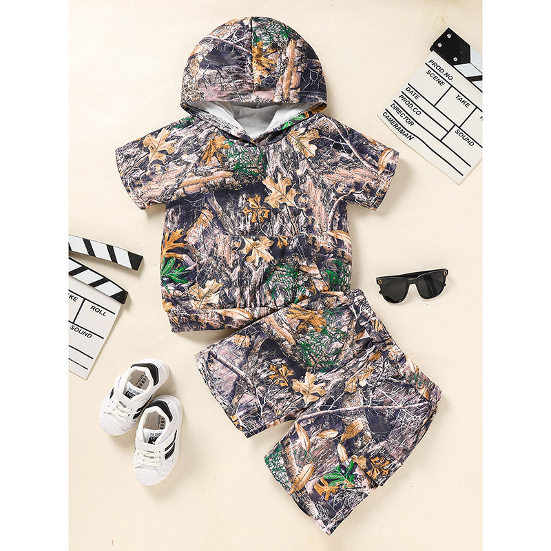 Toddler Baby Boy Camouflage Outfit – Short Sleeve Hoodie & Pocket Shorts 2PCS Summer Set