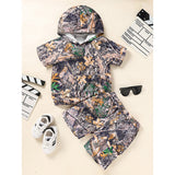 Toddler Baby Boy Camouflage Outfit – Short Sleeve Hoodie & Pocket Shorts 2PCS Summer Set
