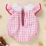 Newborn Baby Girls Valentine’s Day Romper ❤️ Plaid Heart Embroidery with Ruffle Sleeves 👶