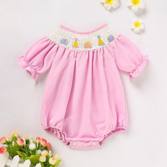 Infant Girls Birthday Bubble Romper 🎂 Cartoon Embroidery Princess Party Outfit 👶