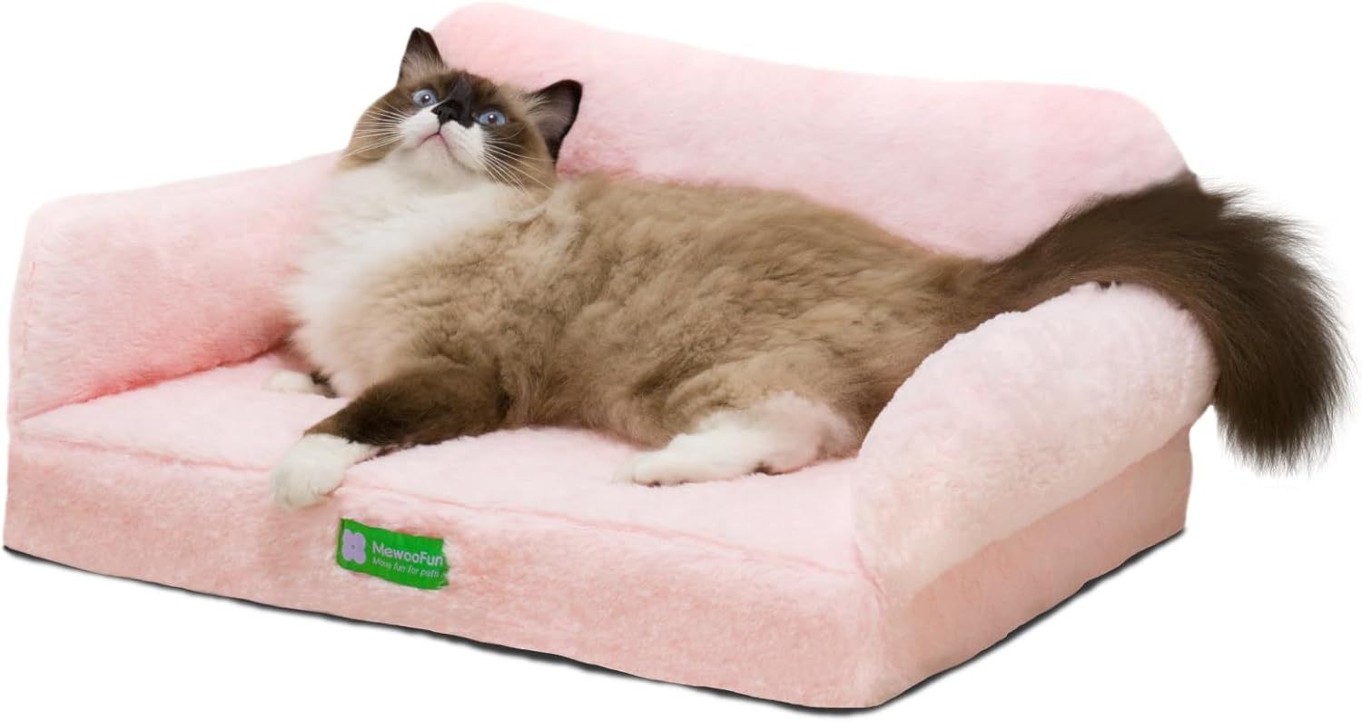 Mewoofun Fluffy Cat Sofa Bed – Large 65×46cm Cloud Design Couch with Anti-Slip Bottom & Winter Warmth