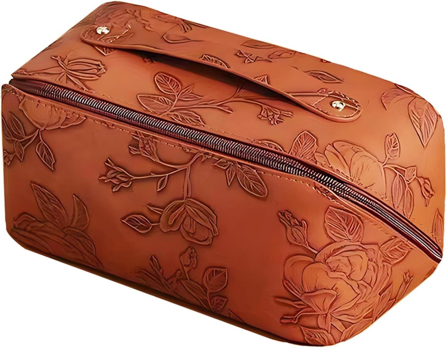 Embossed Pattern Leather Makeup Bag – Portable Cosmetics Organizer Pouch