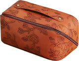 Embossed Pattern Leather Makeup Bag – Portable Cosmetics Organizer Pouch