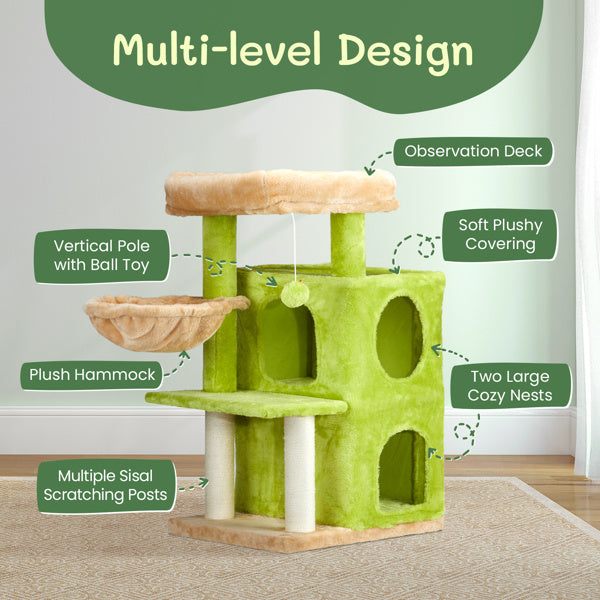 3-Inch Speaker-Shaped Double-Layer Cat House Hammock Bed – Yellow & Green Indoor Cat Furniture with Cozy Design