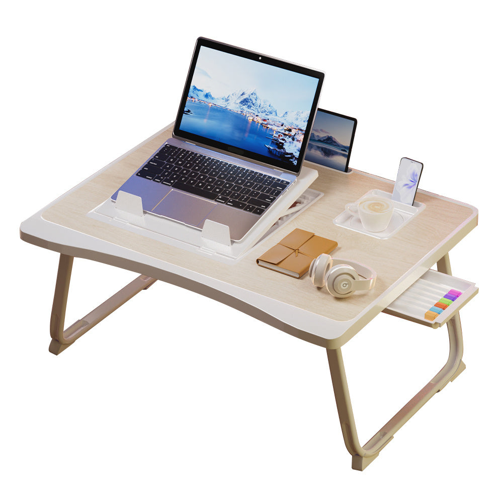 Foldable Laptop Desk for Bed or Couch – Work-from-Bed Table with Cup Holder, Drawer & Adjustable Legs