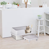 Extra-Large Stainless Steel & Plastic Litter Box with Snap-On Enclosure, Spatula & Foot Pad – Grey (61 × 40 × 33 cm)