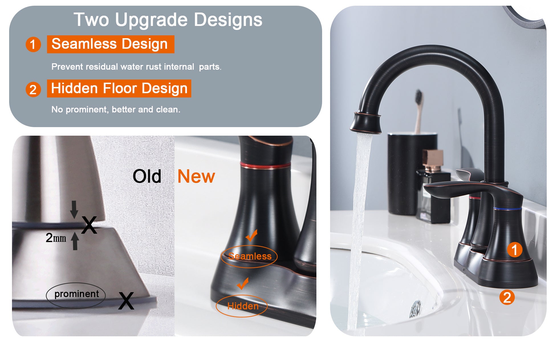 2‑Handle 4‑Inch Oil Rubbed Bronze Bathroom Faucet – Elegant Centerset Design with Pop‑Up Drain & Hoses