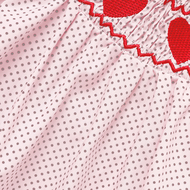 Newborn Baby Girls Valentine’s Day Smocked Romper – Short Sleeve Heart Embroidery Jumpsuit ❤️👶