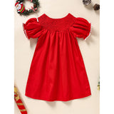 Toddler & Infant Girl Christmas Dress – Smocked Christmas Tree Embroidery Short Sleeve Party Outfit