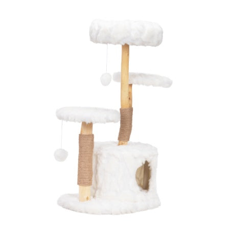 Modern Cat Tree – Natural Branch Cat Tower & Luxury Indoor Cat Condo, White