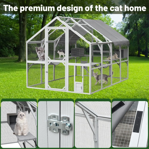Outdoor Cat Room Fence – 110" Large Kitten Play Enclosure with Climbing Platform & Secure Wire Panels