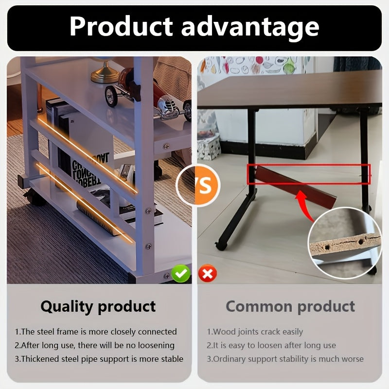 Double-Layer Metal Foldable Desk with Wheels & Storage Rack – Adjustable Height Workspace for Bedroom, Living Room & Office 🖥️