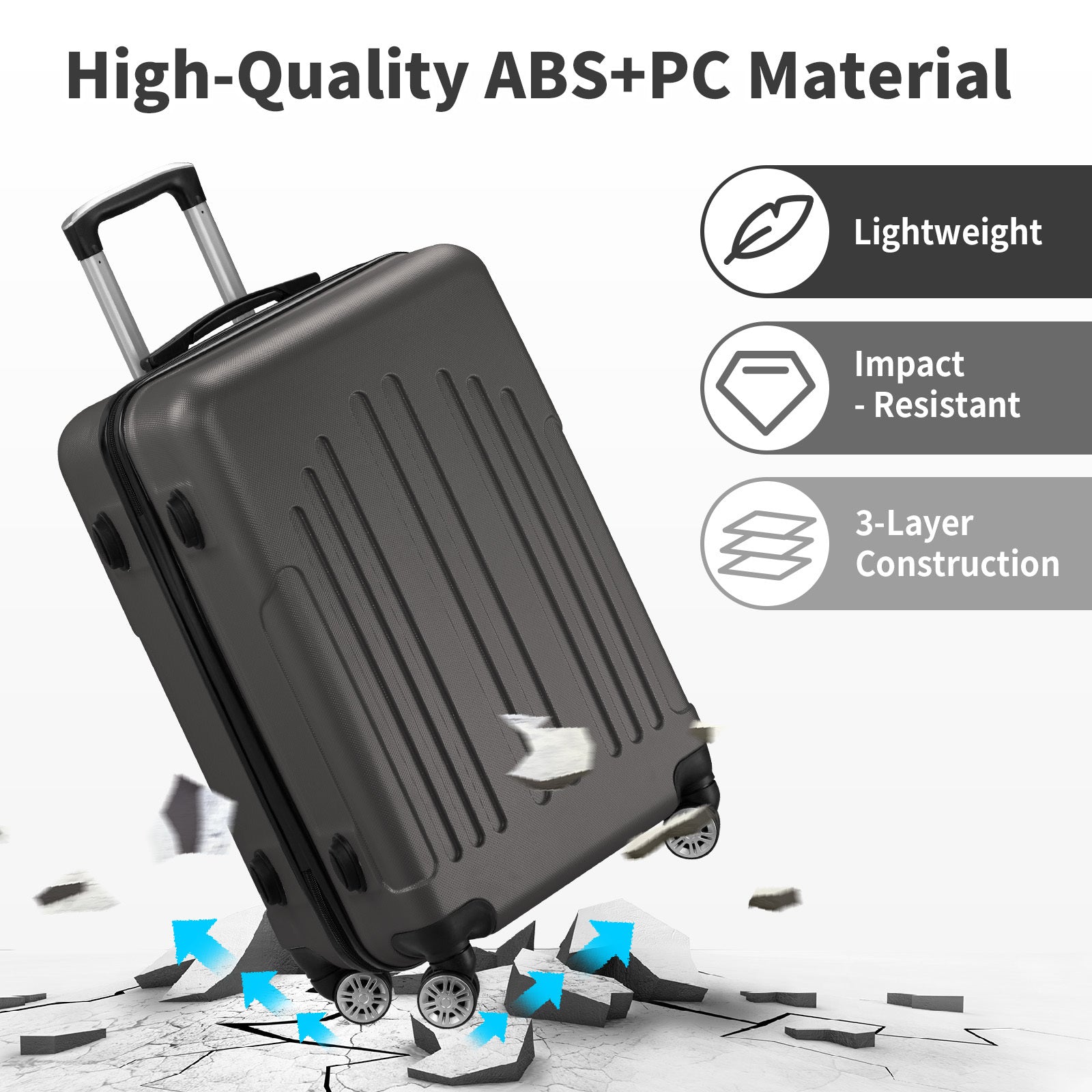 3-Piece Hardshell Luggage Set with Spinner Wheels - 20/24/28 Inch Suitcase Set with TSA Lock