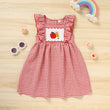 Toddler Girls Back-to-School Smocked Dress – Apple Embroidery with Flying Sleeves Casual Outfit