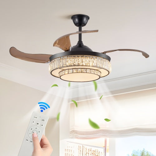 Retractable Ceiling Fan with LED Light & Remote Control