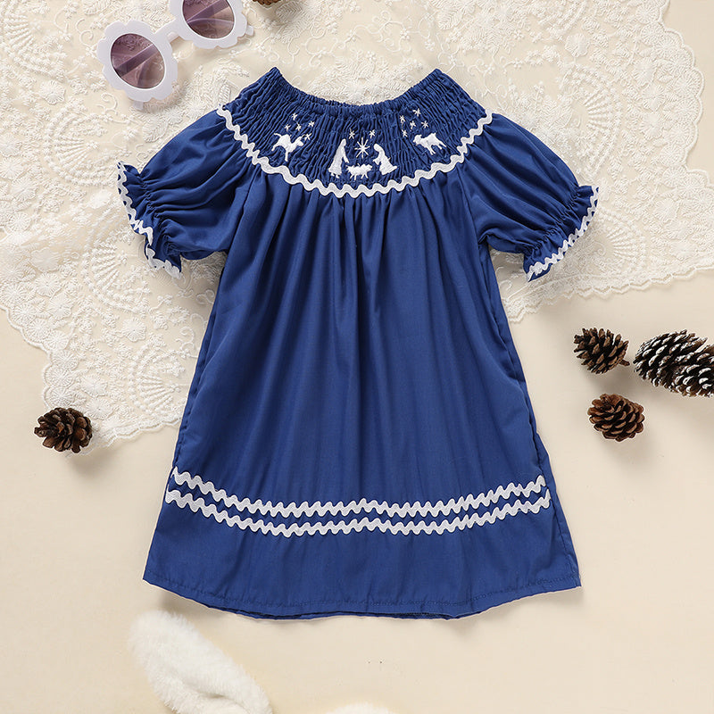 Toddler & Infant Girl Christmas Dress 🎄 Santa Embroidery Smocked Party Outfit
