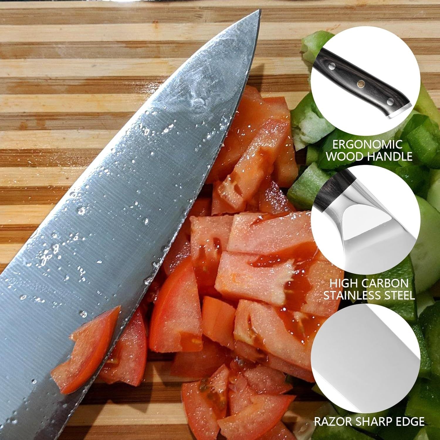 Professional 8″ Chef or 7″ Santoku Knife – High Carbon Steel, Full-Tang Design with Ergonomic Wood Handle