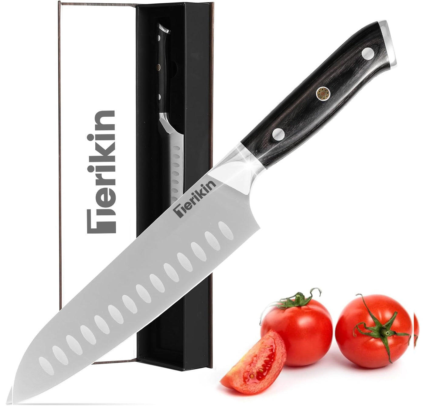 Professional 8″ Chef or 7″ Santoku Knife – High Carbon Steel, Full-Tang Design with Ergonomic Wood Handle